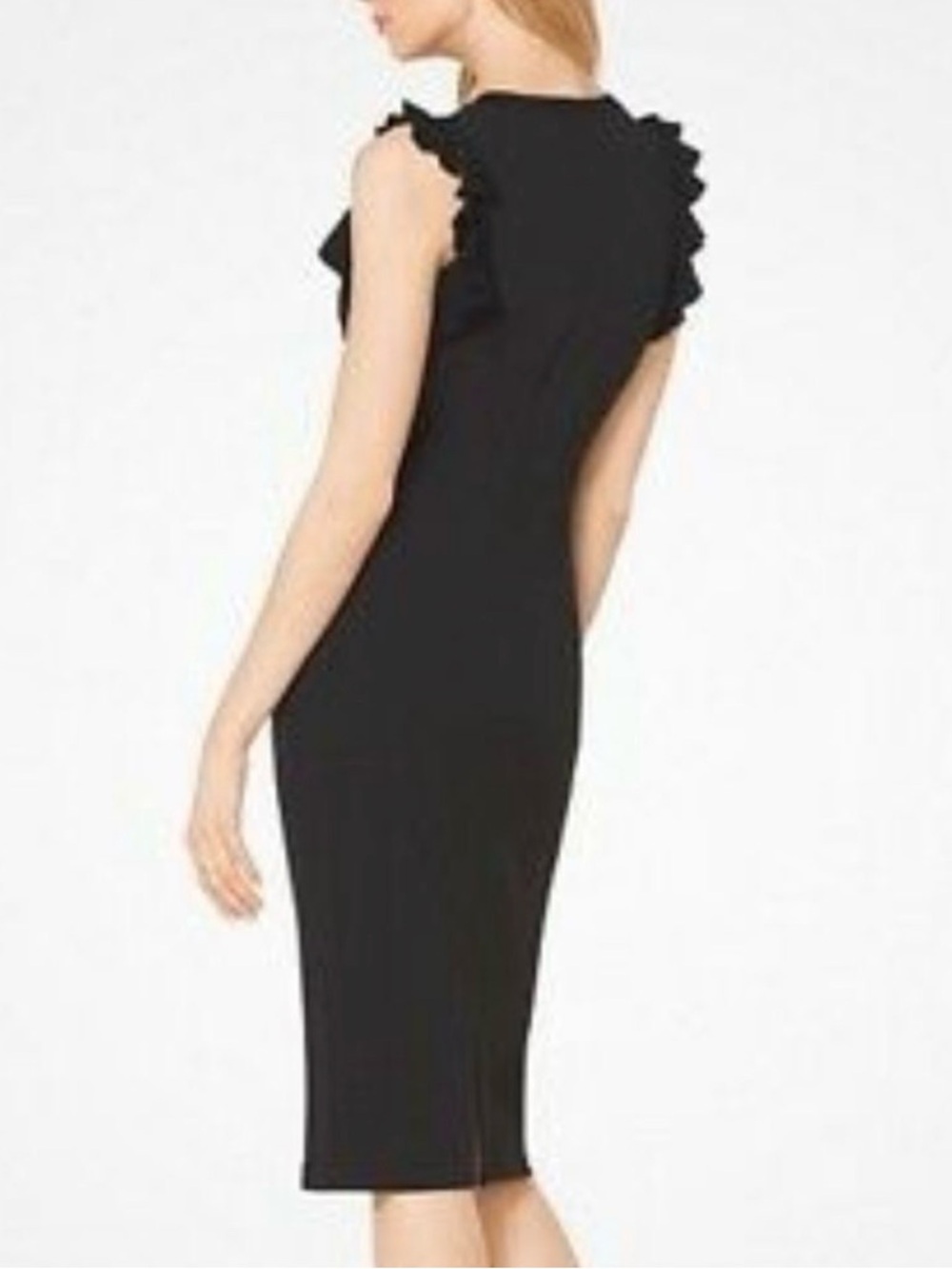Michael Kors Black Ruffle-Sleeve Midi Sheath Dress - Picture 2 of 4